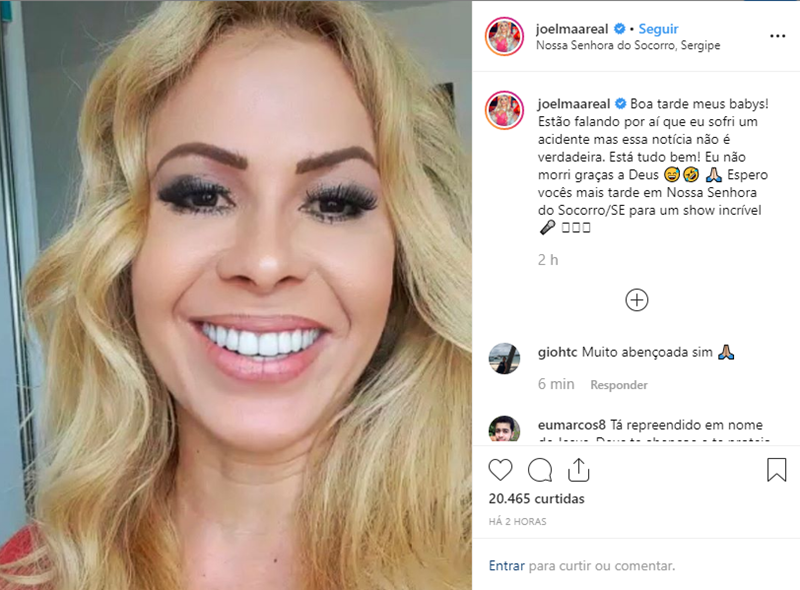 Após boatos de acidente, Joelma tranquiliza fãs: "Eu não morri" Após boatos de acidente, Joelma tranquiliza fãs: "Eu não morri"