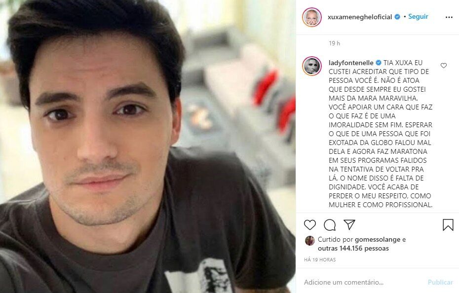 Fontenelle desabafa contra Xuxa após apresentadora defender Felipe Neto: "Acaba de perder o meu respeito" Fontenelle desabafa contra Xuxa após apresentadora defender Felipe Neto: "Acaba de perder o meu respeito"