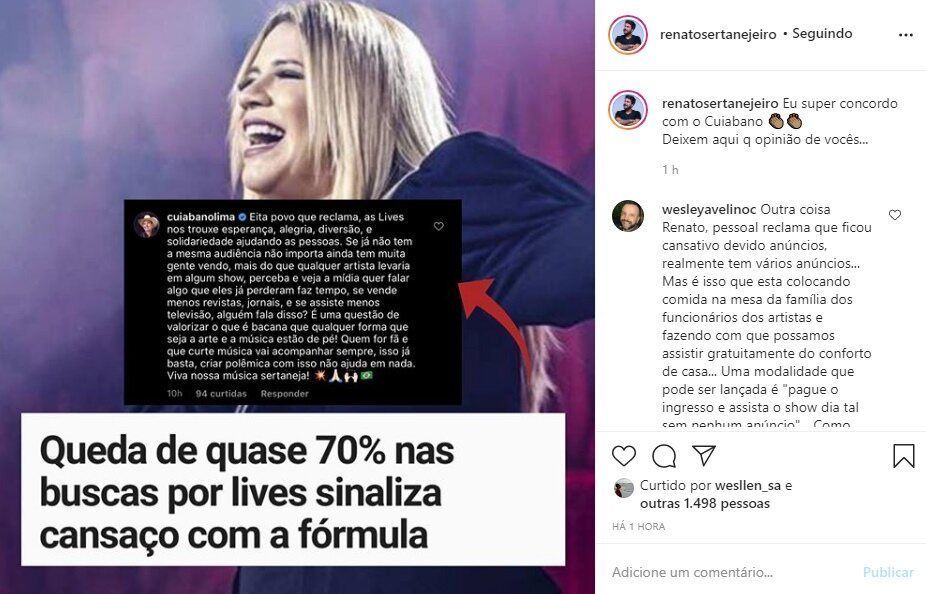 Locutor da live de Gusttavo Lima desabafa sobre queda na audiência dos eventos: "Povo que reclama" Locutor da live de Gusttavo Lima desabafa sobre queda na audiência dos eventos: "Povo que reclama"
