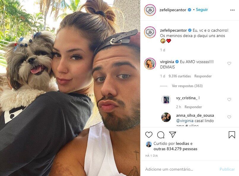 Apaixonada, Virginia se declara mais uma vez para Zé Felipe: "Eu amo você demais" Apaixonada, Virginia se declara mais uma vez para Zé Felipe: "Eu amo você demais"