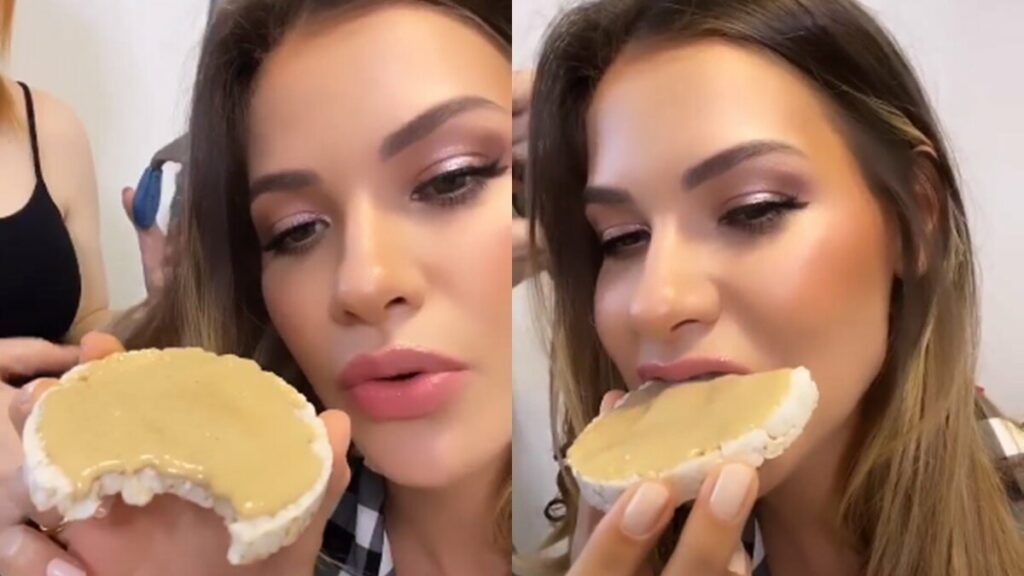 De dieta, Andressa Suita come pasta de amendoim antes de live de Gusttavo Lima em Pernambuco De dieta, Andressa Suita come pasta de amendoim antes de live de Gusttavo Lima em Pernambuco