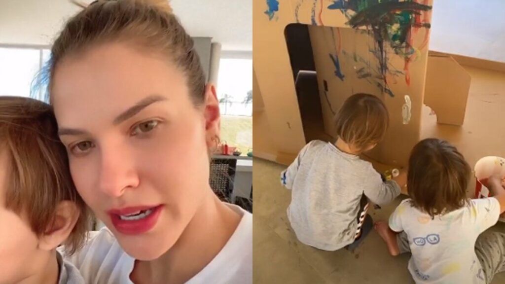 Na fazenda, Andressa Suita mostra os filhos pintando foguete que ganharam de presente: "Que lindo" Na fazenda, Andressa Suita mostra os filhos pintando foguete que ganharam de presente: "Que lindo"