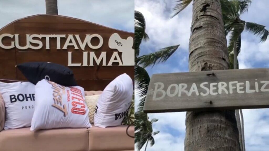 Gusttavo Lima mostra frase marcante no cenário da live show em Pernambuco: "Bora ser feliz" Gusttavo Lima mostra frase marcante no cenário da live show em Pernambuco: "Bora ser feliz"