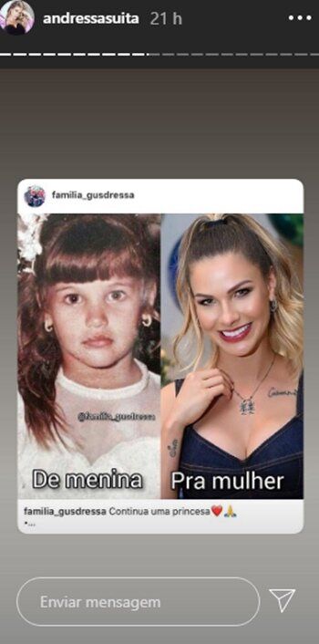 Andressa Suita relembra foto rara da infância e fãs comentam semelhança: "A cara de Gabriel" Andressa Suita relembra foto rara da infância e fãs comentam semelhança: "A cara de Gabriel"