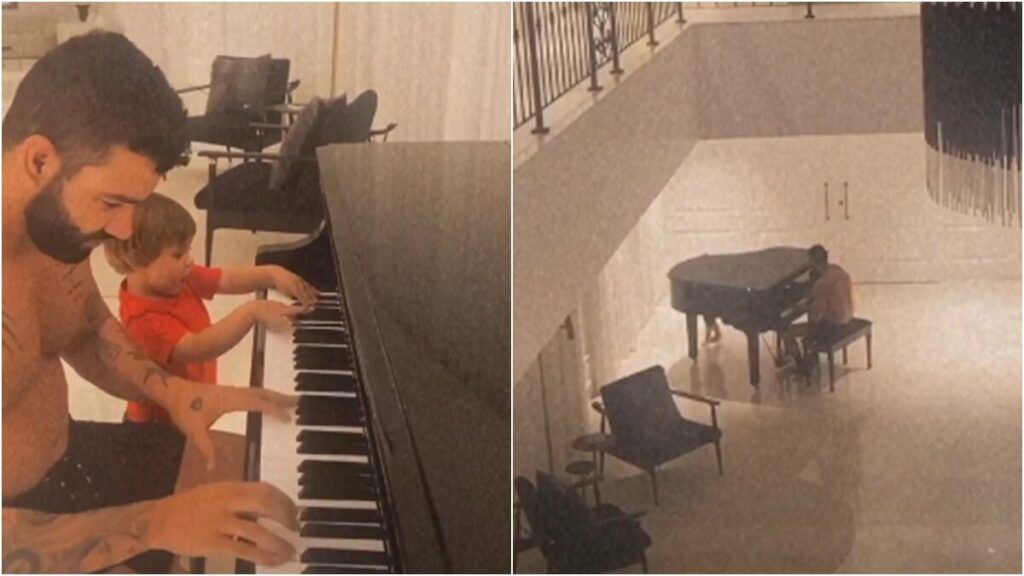 Em salão enorme, Gusttavo Lima dá aula de piano para os filhos e esposa brinca: "Papel e caneta na mão" Em salão enorme, Gusttavo Lima dá aula de piano para os filhos e esposa brinca: "Papel e caneta na mão"