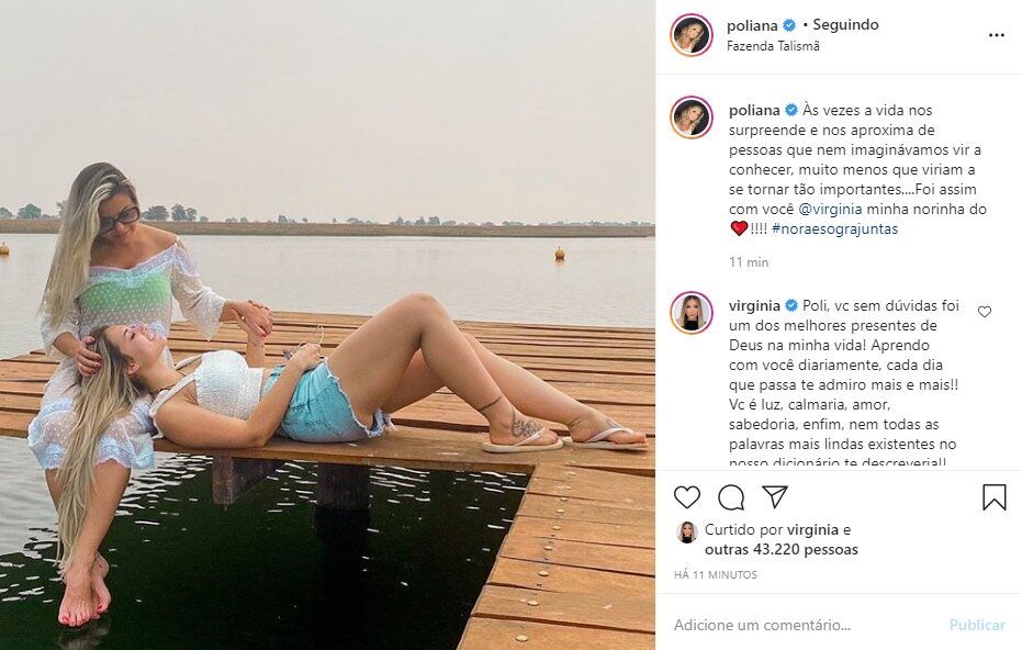 Mãe de Zé Felipe e a nora, Virginia Fonseca, trocam declarações em rede social: "Minha norinha do coração" Mãe de Zé Felipe e a nora, Virginia Fonseca, trocam declarações em rede social: "Minha norinha do coração"