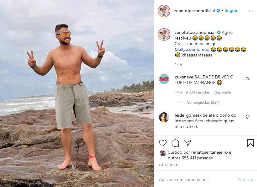 Após polêmica com foto de sunga, Zé Neto aparece de calção e brinca: "Agora resolveu" Após polêmica com foto de sunga, Zé Neto aparece de calção e brinca: "Agora resolveu"