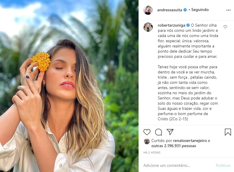 Coach explica porque Andressa Suita apostou em girassol na primeira foto após separação Coach explica porque Andressa Suita apostou em girassol na primeira foto após separação