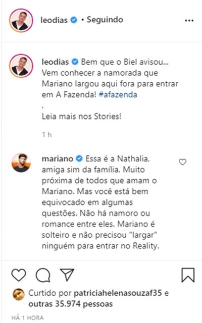 A Fazenda 12: Mariano 'largou' namorada para entrar no reality, diz colunista A Fazenda 12: Mariano 'largou' namorada para entrar no reality, diz colunista