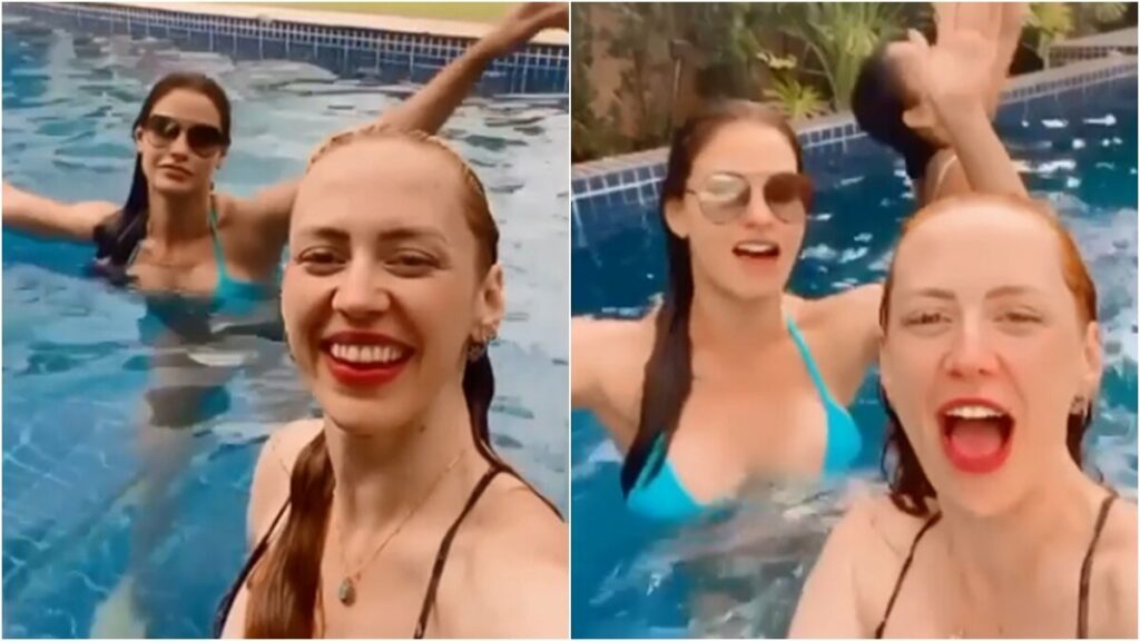 Andressa Suita canta com as amigas na piscina da mansão em Goiânia Andressa Suita canta com as amigas na piscina da mansão em Goiânia