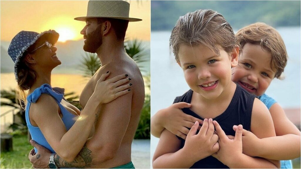 Filhos de Gusttavo Lima e Andressa Suita se divertem na cama elástica ao som do sertanejo e modelo filma a cena Filhos de Gusttavo Lima e Andressa Suita se divertem na cama elástica ao som do sertanejo e modelo filma a cena