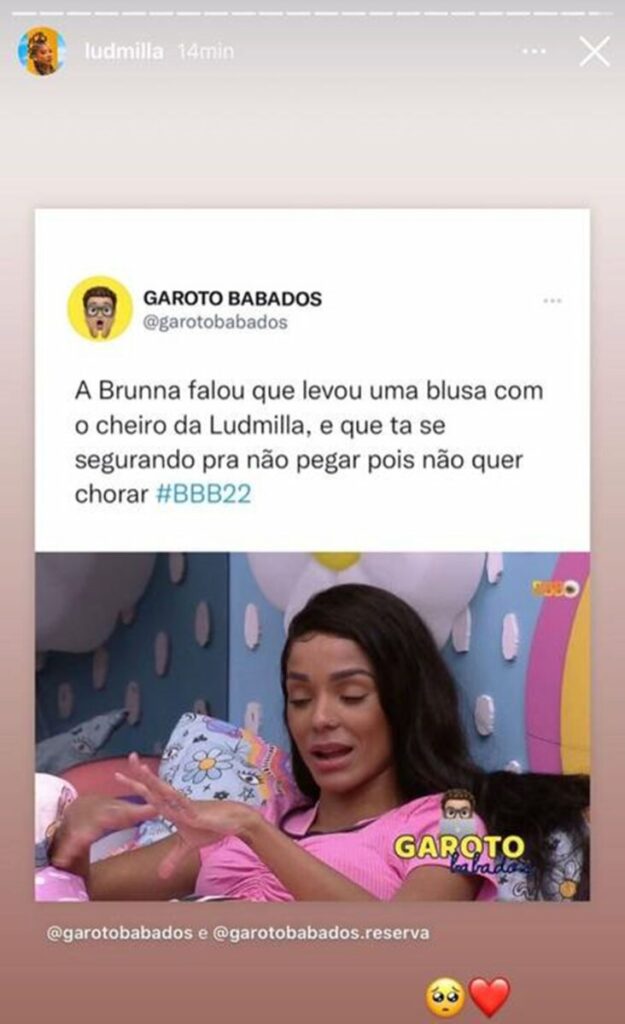 BBB22: Brunna Gonçalves diz que levou roupa com perfume de Ludmilla para amenizar saudade  