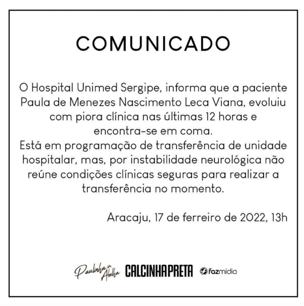 Paulinha Abelha, do Calcinha Preta, está em coma por causa de bactéria no  cérebro - F5 NOTICIA