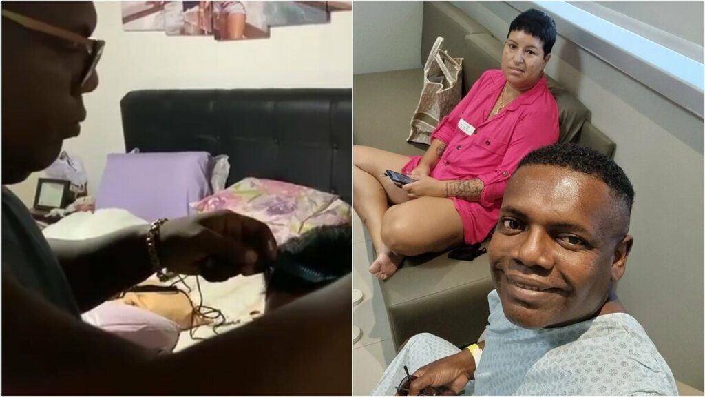 MC Marcinho aparece raspando o cabelo da esposa após ela operar tumor  