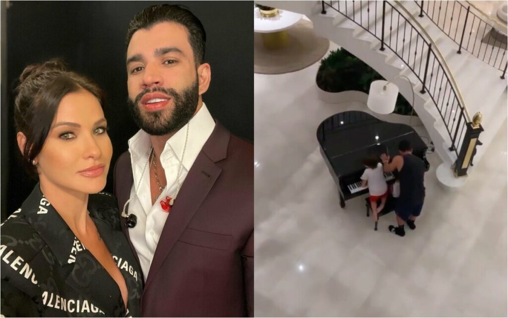 Andressa Suita faz vídeos dos filhos tocando piano com Gusttavo Lima na mansão em Goiânia Andressa Suita faz vídeos dos filhos tocando piano com Gusttavo Lima na mansão em Goiânia