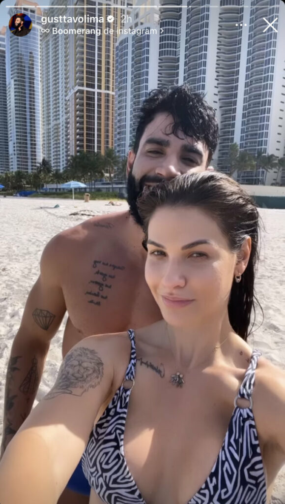 Pela primeira vez, Gusttavo Lima curte praia em Miami com Andressa Suita após reconciliação  