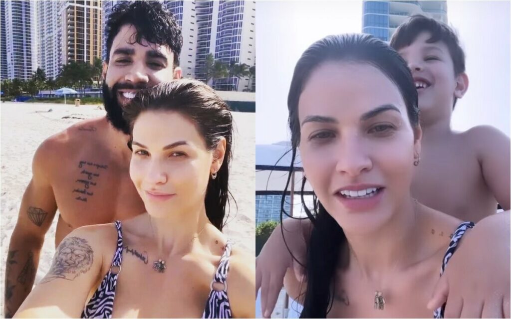 Pela primeira vez, Gusttavo Lima curte praia em Miami com Andressa Suita após reconciliação  