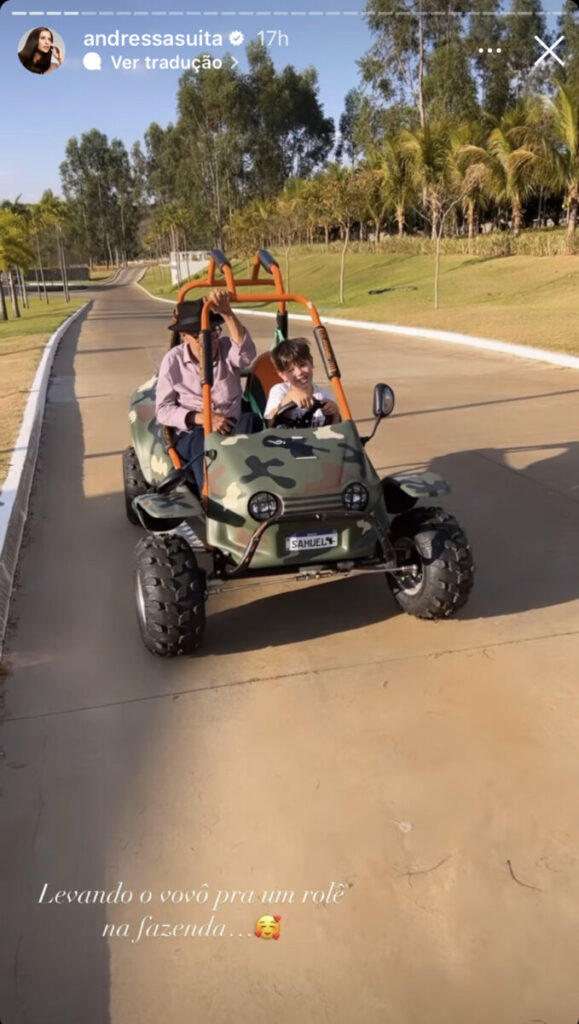 Filho de Gusttavo Lima e Andressa Suita faz passeio de buggy com o avô na fazenda em Goiânia  